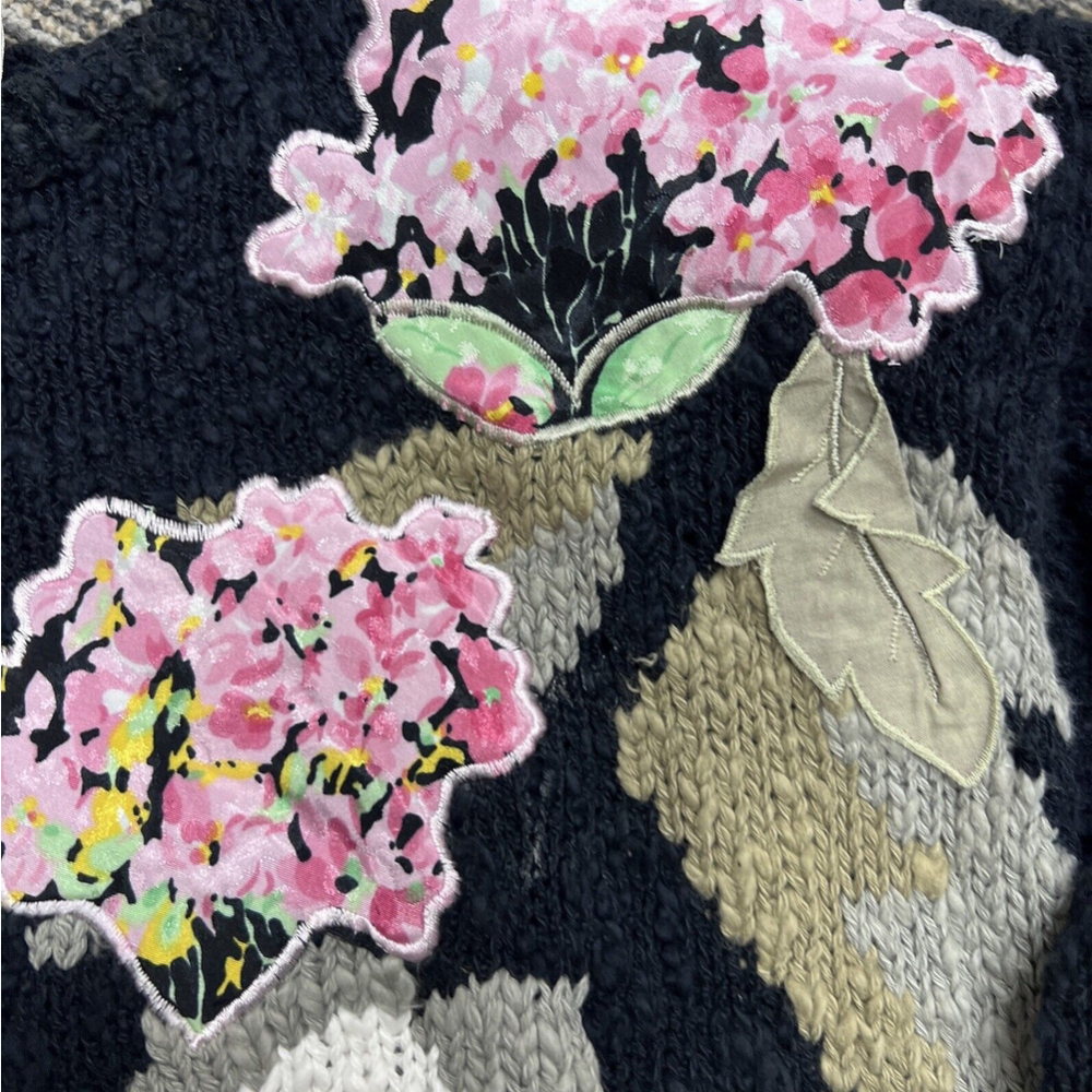 Vintage Bonnie & Bill by Holly Black Chenille Sweater Floral Embroidered Small - Picture 3 of 8